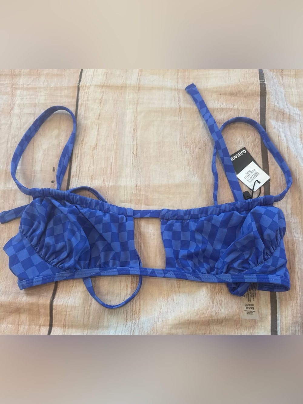 Garage Woman’s Bikini Top NWT Blue Checkered  Size XS